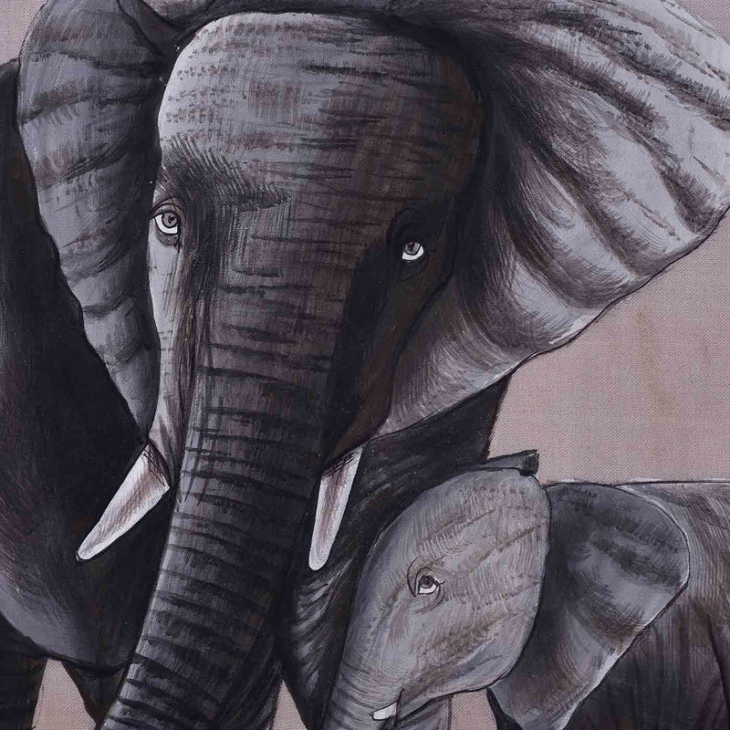 Mother And Baby Elephant Painting (16.5*13.5 Inches)