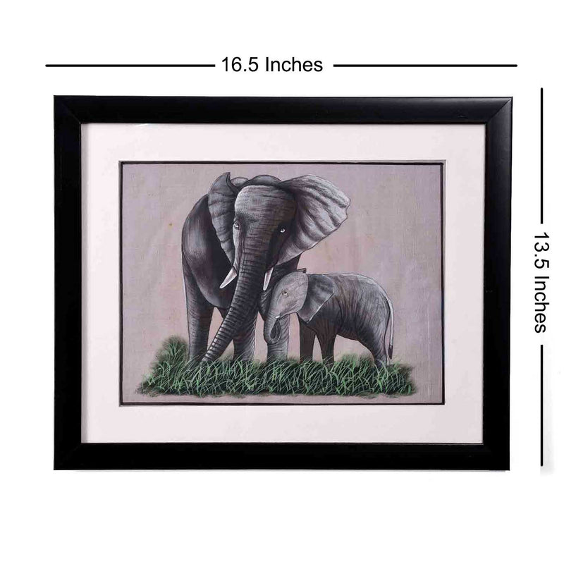 Mother And Baby Elephant Painting (16.5*13.5 Inches)