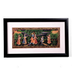 Radha Krishna Raas Silk Painting (17.5*10.5 Inches)