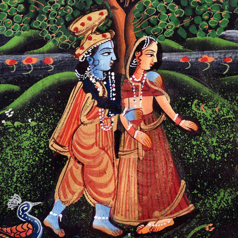 Radha Krishna Raas Silk Painting (17.5*10.5 Inches)