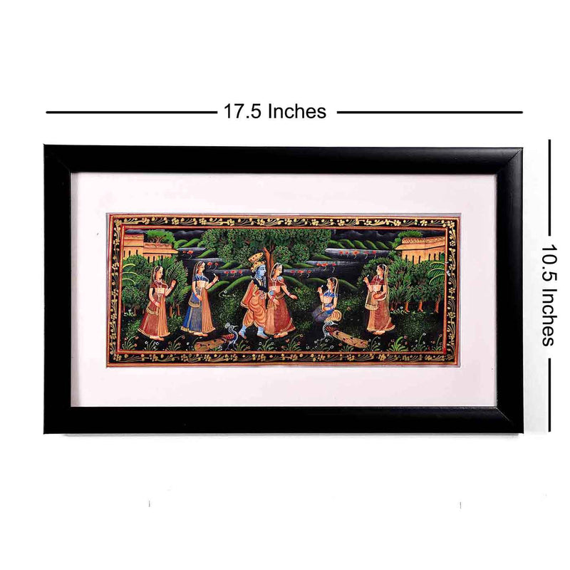 Radha Krishna Raas Silk Painting (17.5*10.5 Inches)