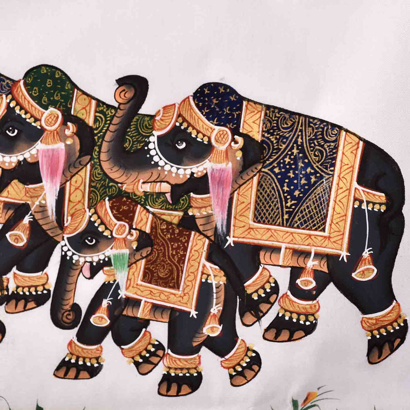 Mughal Art Elephant Group Rajasthani Painting (19.5*14 Inches)