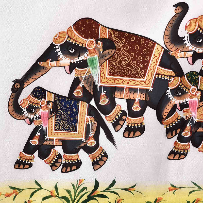 Mughal Art Elephant Group Rajasthani Painting (19.5*14 Inches)