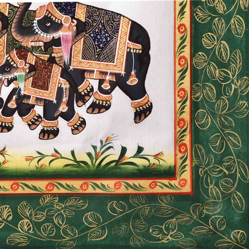 Mughal Art Elephant Group Rajasthani Painting (19.5*14 Inches)