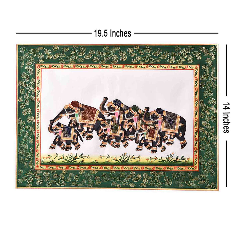 Mughal Art Elephant Group Rajasthani Painting (19.5*14 Inches)