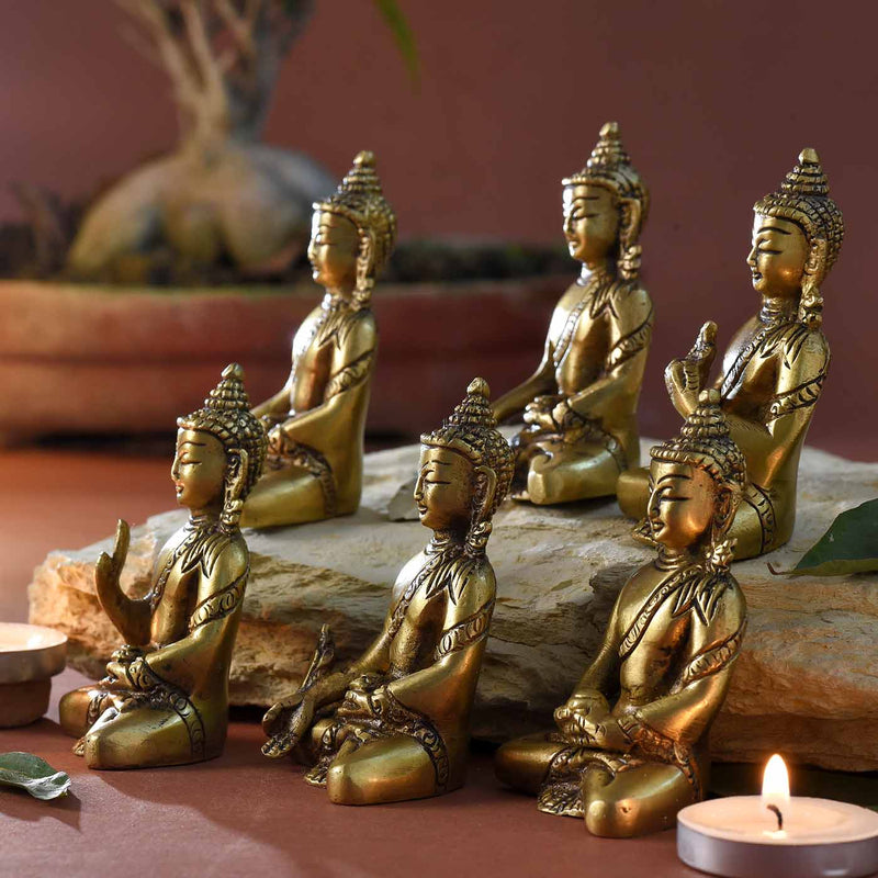 Buddha Brass Idol Set of Six